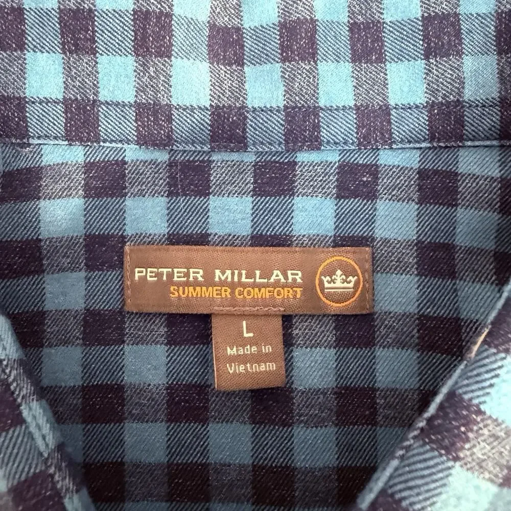 Peter Millar Summer Comfort Flannel Blue Gray Gingham Style Men's Size Large‎